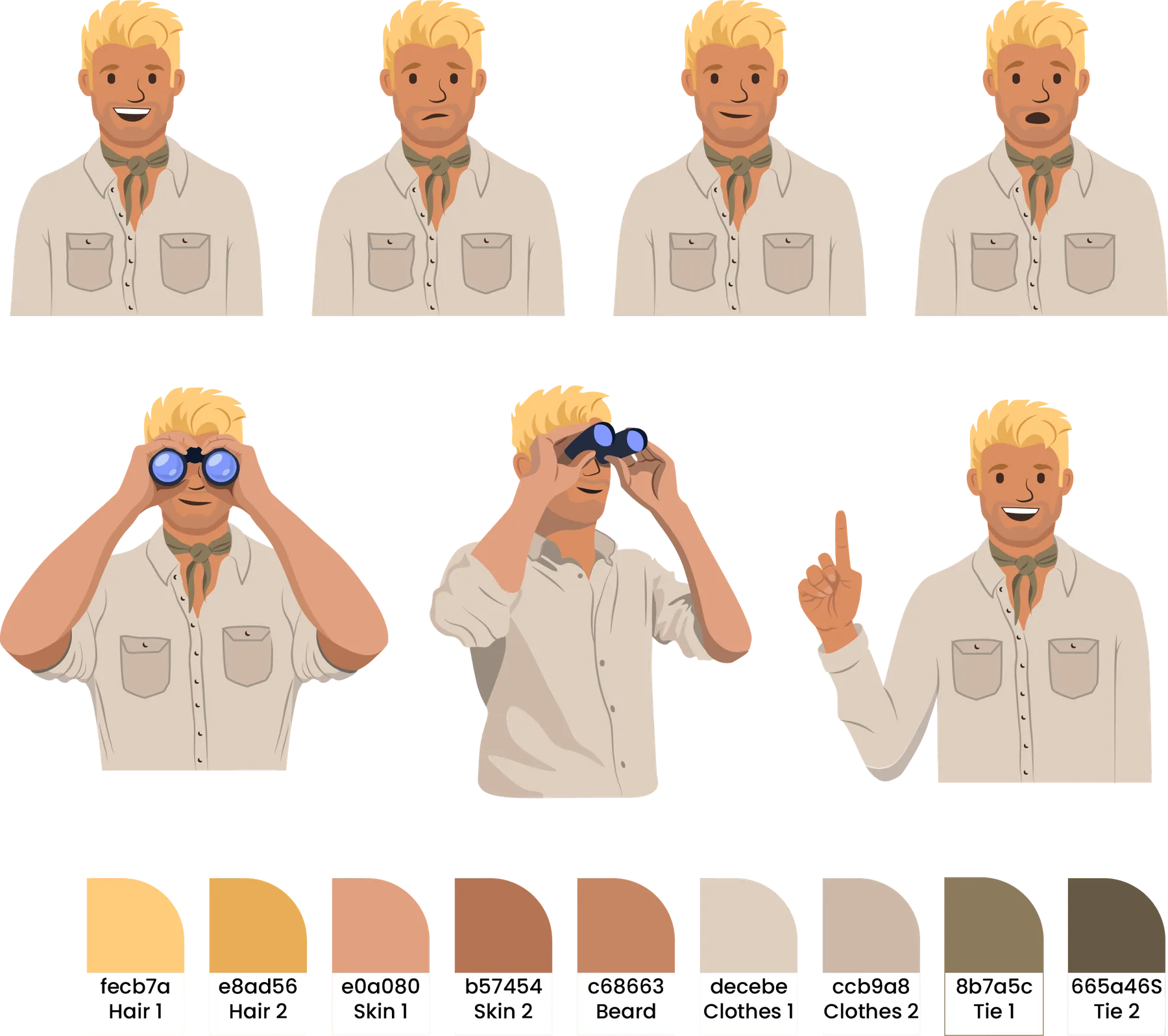 Reggie character sheet: poses and color palette