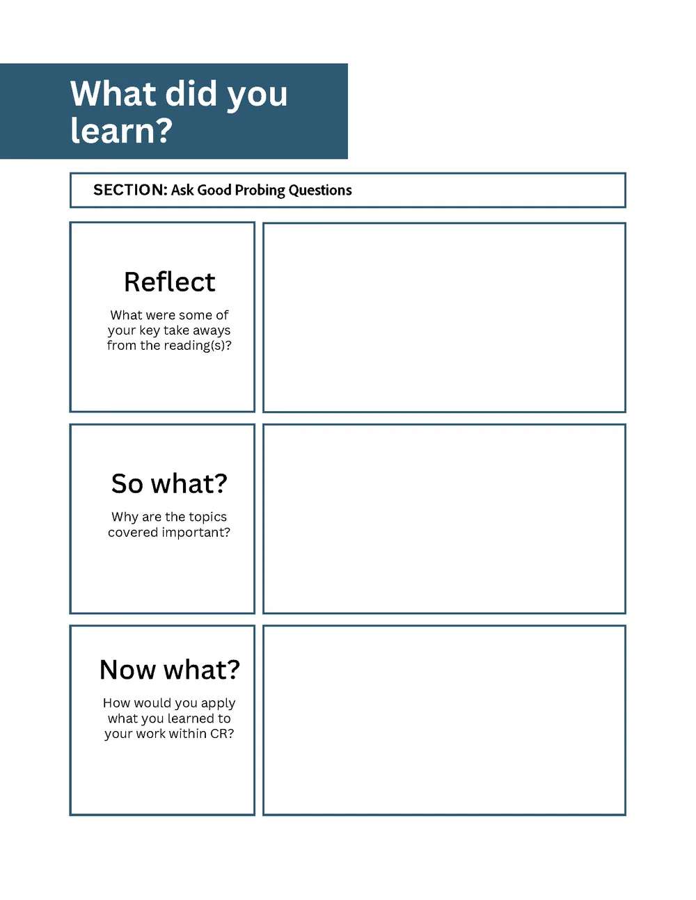 Chapter deliverable page: What did you learn?