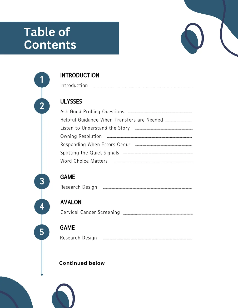 Workbook table of contents