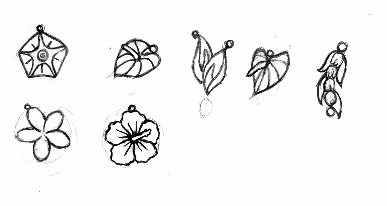 Pencil sketches of the flower charm shapes