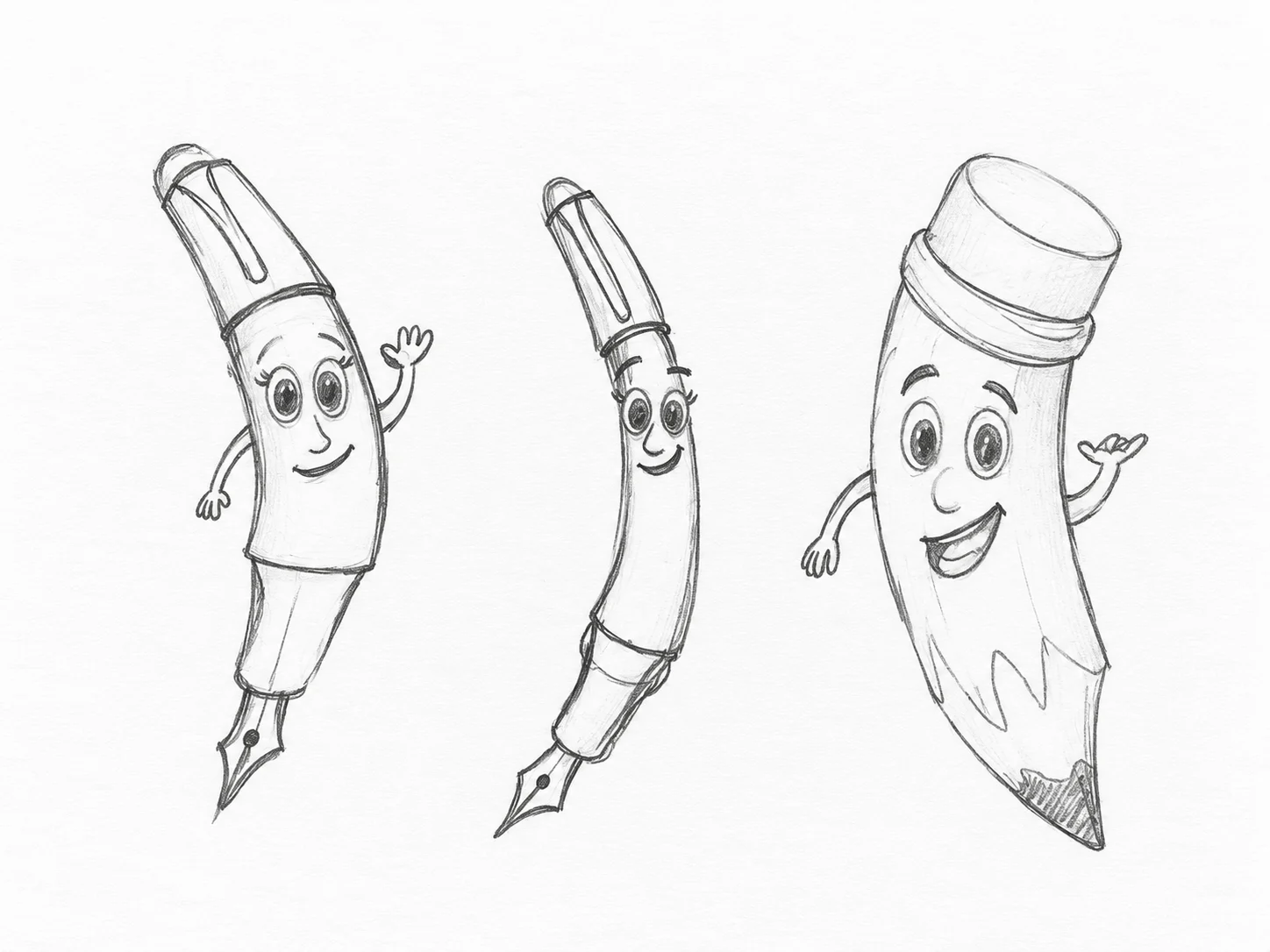 Pencil sketches of the pen and pencil characters